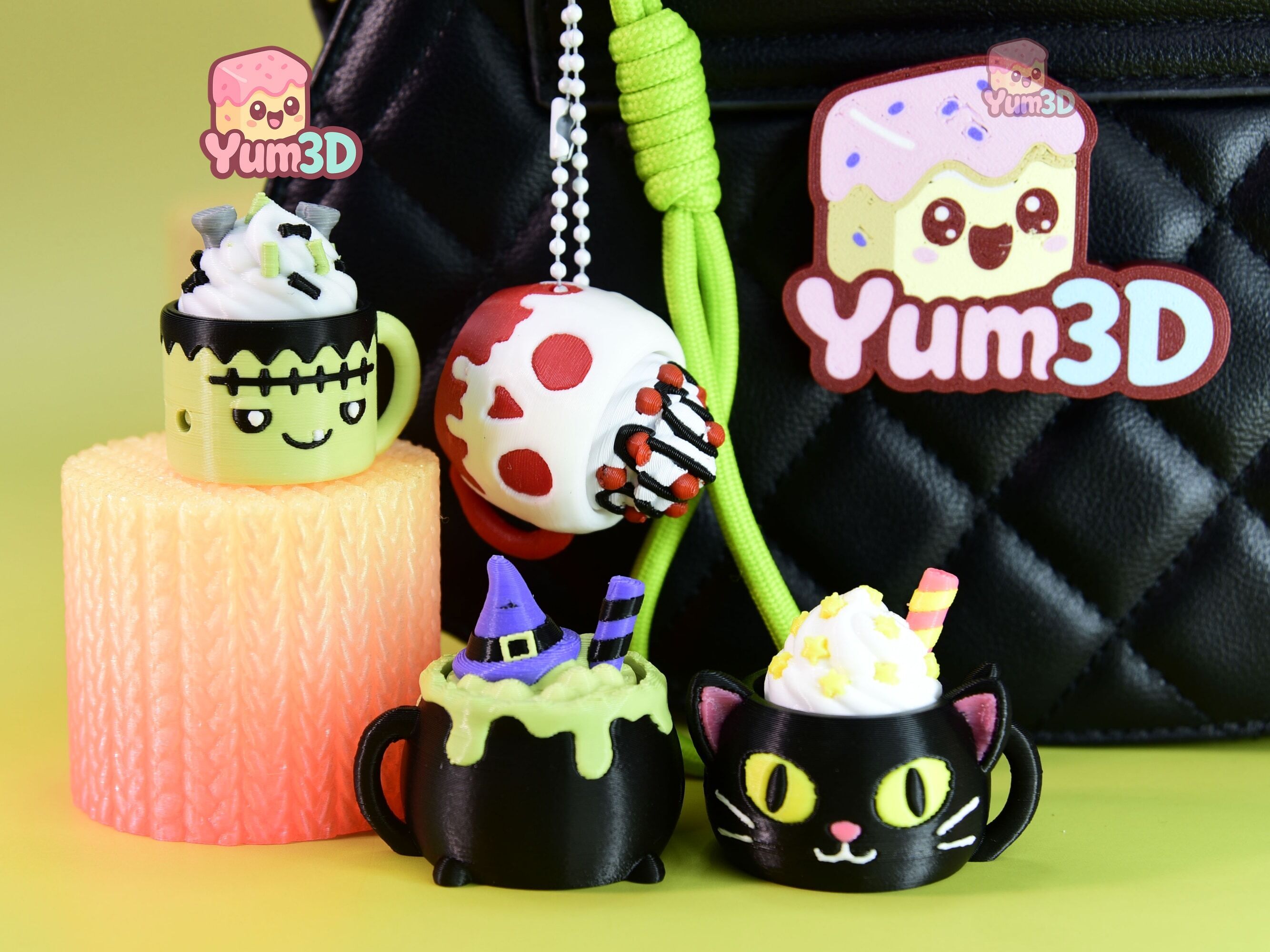 ☕ Yum3D Spooky Mug Squad Set of Clicker Keychains - Cute Backpack